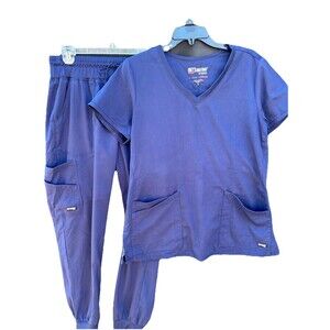 Greys Anatomy Scrub Set Medium Top/Bottom Navy Blue Pockets Poly/Rayon/Spandex